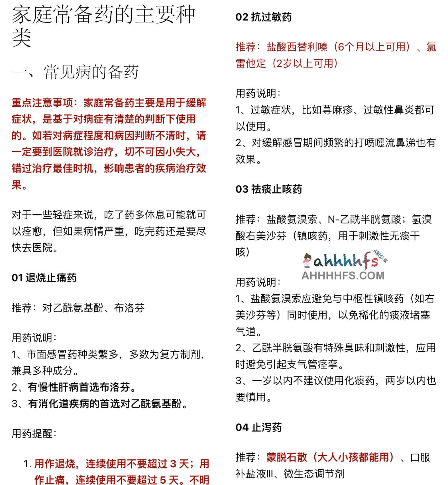 家庭常备药清单