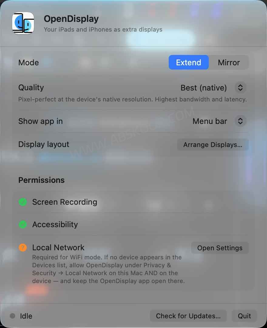OpenDisplay Mac 与 iPhone 副屏使用界面