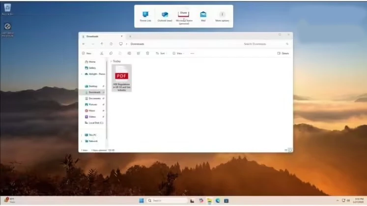 微软确认 Win11 新功能：拖拽文件至屏幕顶部即可快速分享插图