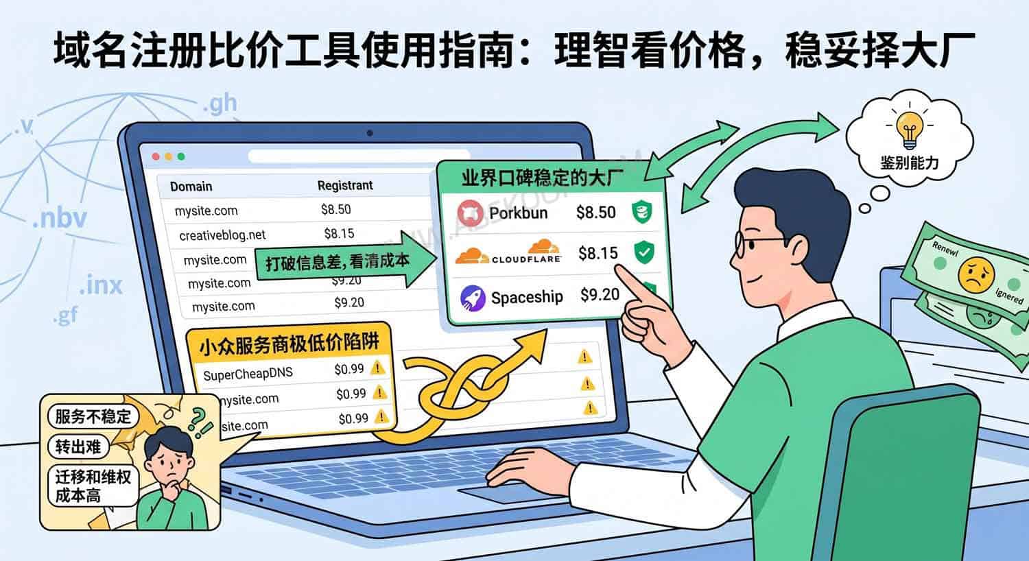 TLDHub 域名注册比价工具：买域名前先看清续费成本