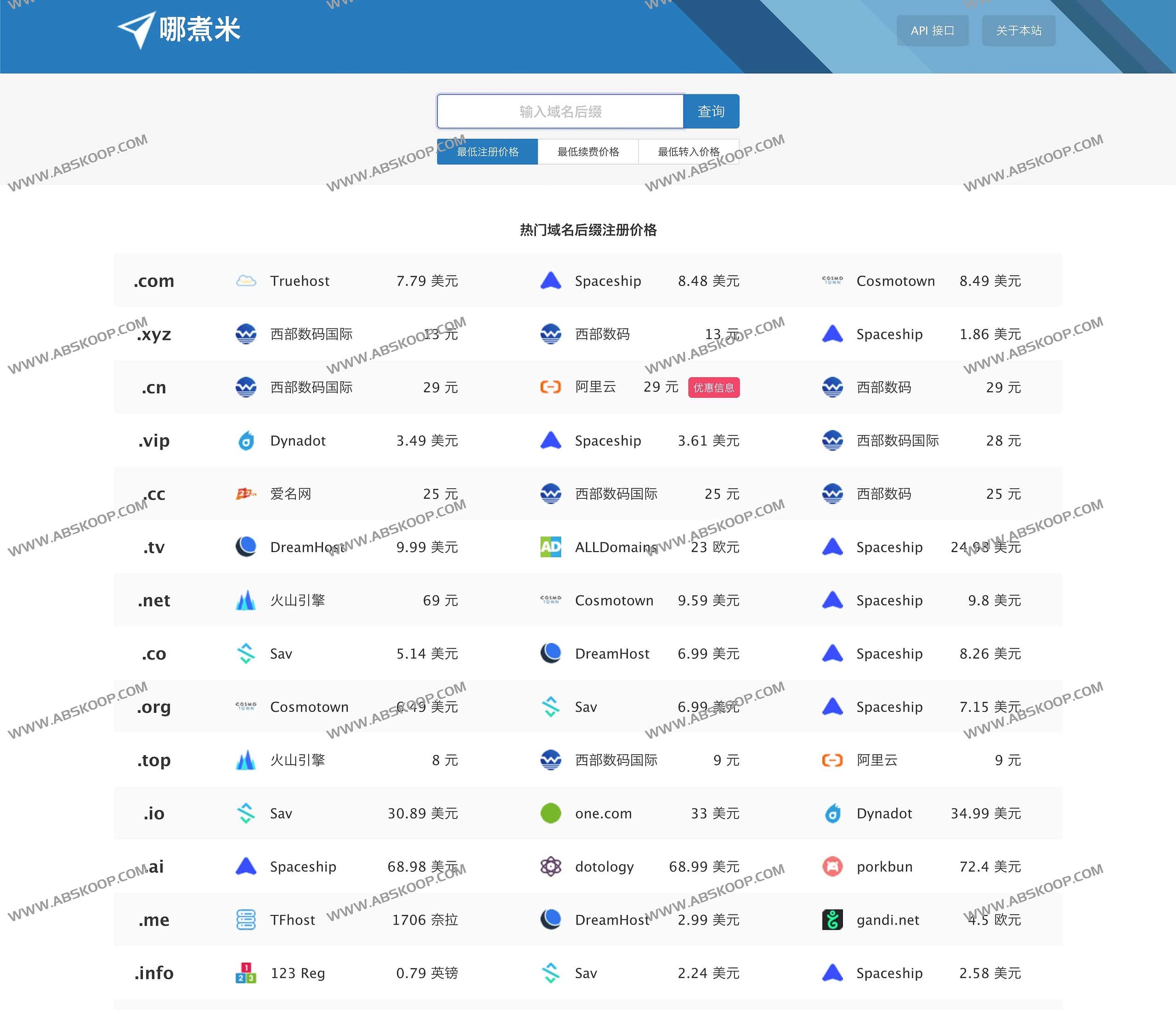哪煮米-在线全网域名比价平台 一站比价