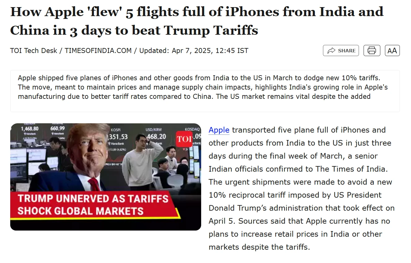 苹果三天内安排五架货机满载 iPhone 等产品飞往美国插图