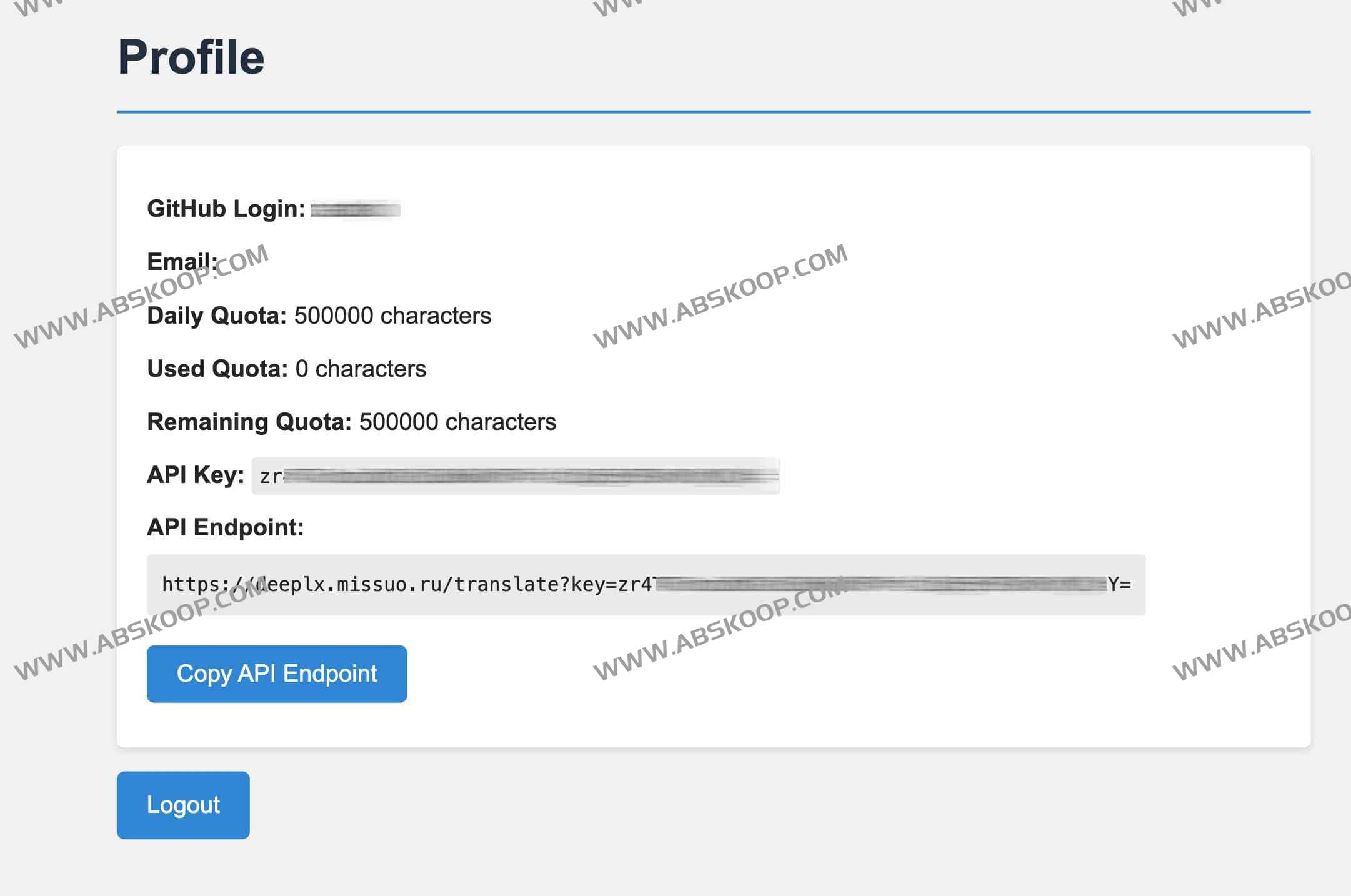 DeepLX 免费 API 每天 50 万字符配额：DeepLX Dashboard