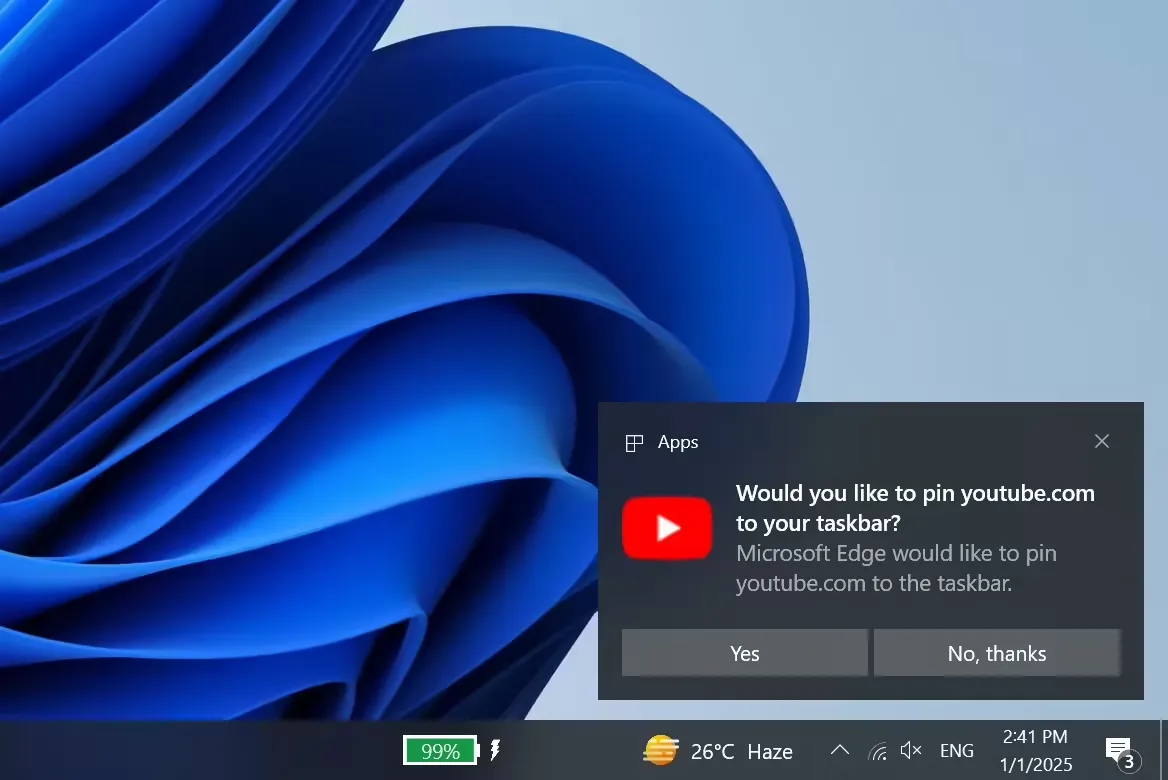 微软再出新招:向主力谷歌 Chrome 用户,推荐固定 Edge 浏览器至任务栏插图1 微软再出新招:向主力谷歌 Chrome 用户,推荐固定 Edge 浏览器至任务栏插图1