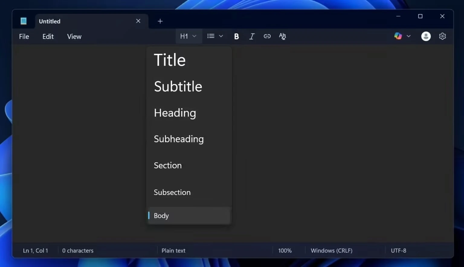 微软 Win11 记事本全面支持 Markdown 格式,普通用户现已可用插图1 微软 Win11 记事本全面支持 Markdown 格式,普通用户现已可用插图1