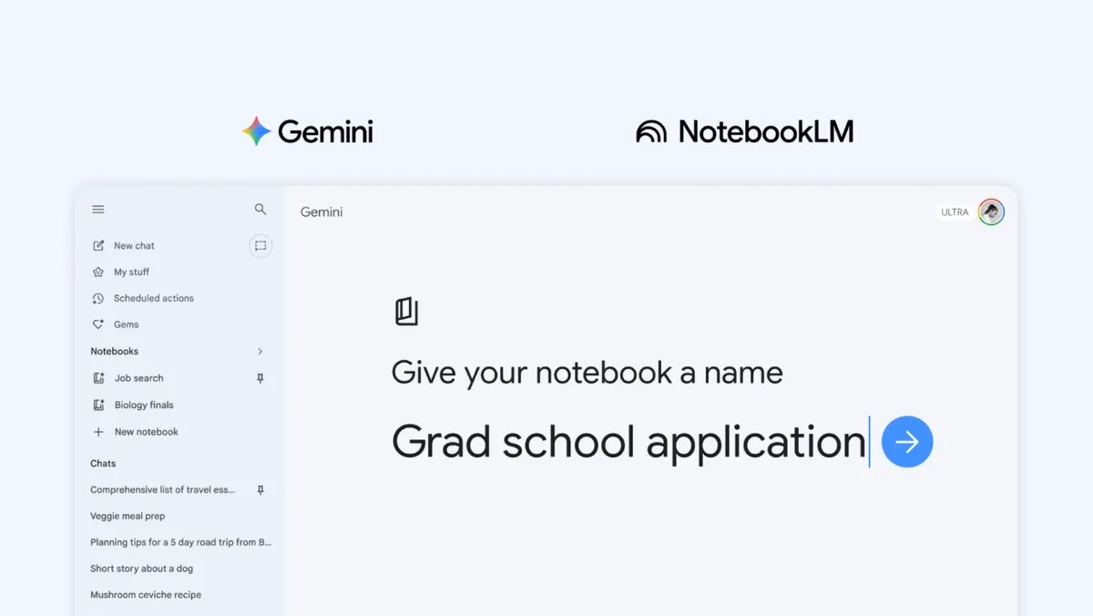 谷歌 Gemini 推出“笔记本”功能，可整合特定主题文件与对话记录作为 AI 上下文插图