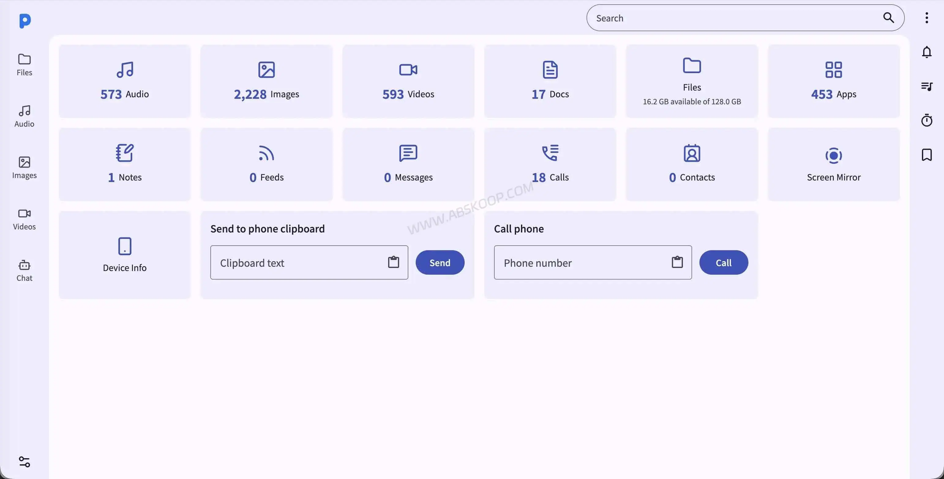 PlainApp 电脑端网页管理后台截图，可通过浏览器管理手机文件、短信和媒体内容