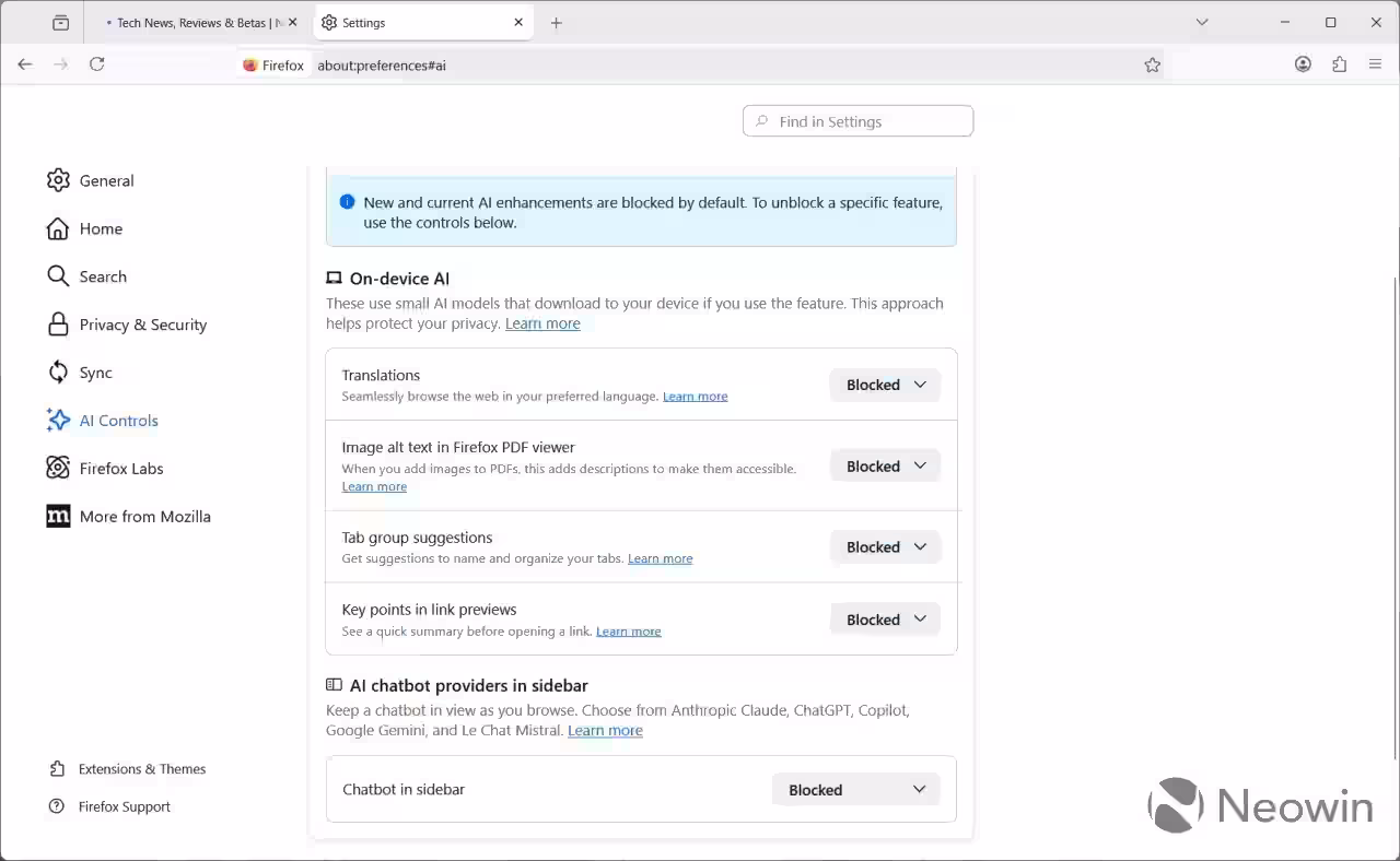 火狐 Firefox 浏览器 148 稳定版发布：可一键禁用 AI 功能插图