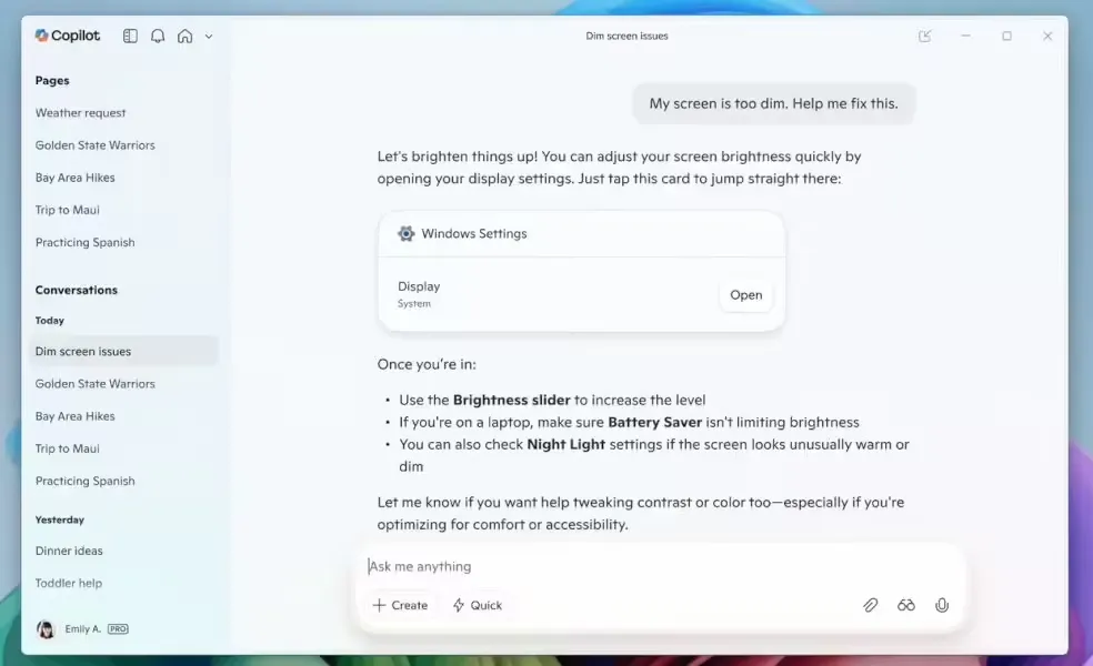 Win11 版微软 Copilot 解锁“听懂人话”：理解用户诉求，直达系统设置插图