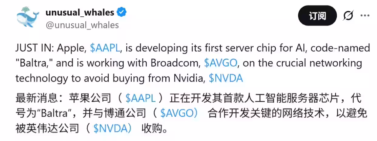 苹果携手博通自研 AI 服务器芯片：专注推理、台积电 3nm 工艺，有望 2027 年部署插图