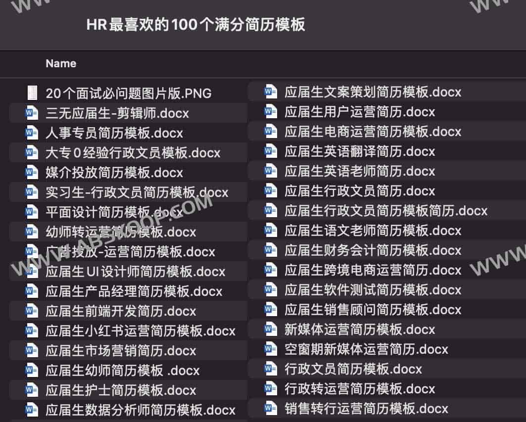 HR最喜欢的100个满分简历模板