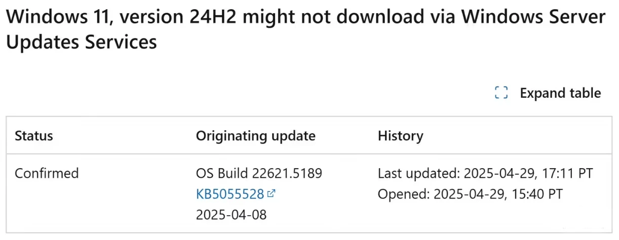 微软承认 4 月累积更新惹祸:Win11 22H2/23H2 无法通过 WSUS 升级 24H2插图 微软承认 4 月累积更新惹祸:Win11 22H2/23H2 无法通过 WSUS 升级 24H2插图