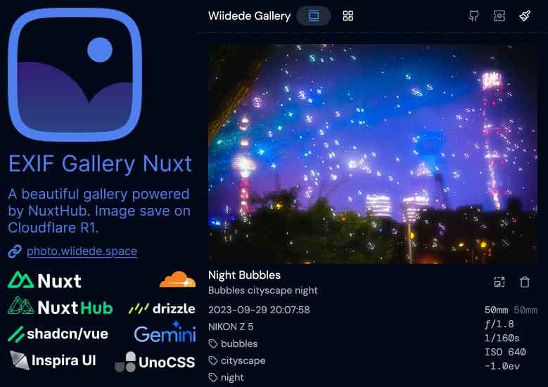 EXIF Gallery Nuxt：全栈相册解决方案，集成AI图像处理与云端图片压缩