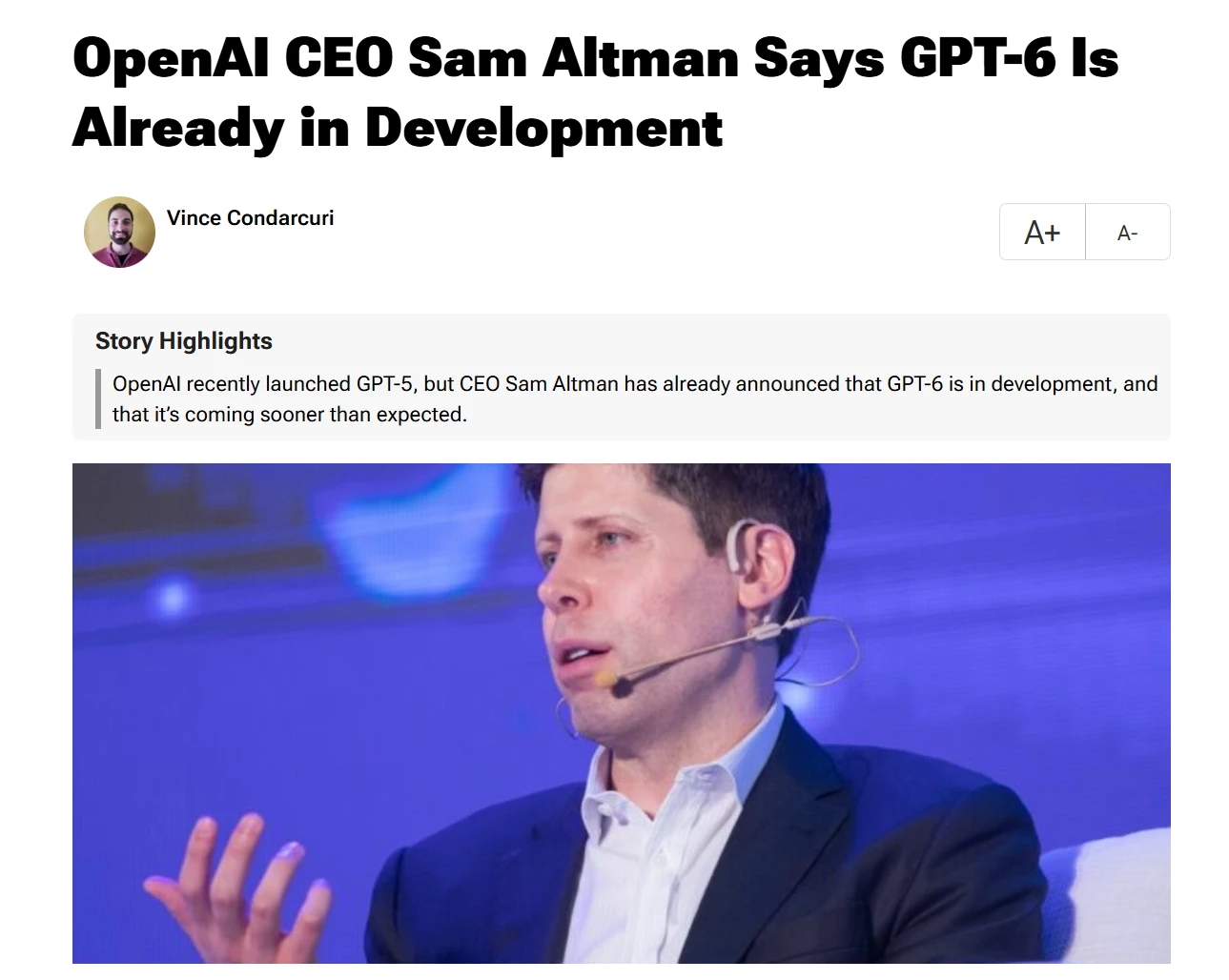 OpenAI CEO 奥尔特曼:GPT-6 将更快到来,会更懂用户插图 OpenAI CEO 奥尔特曼:GPT-6 将更快到来,会更懂用户插图