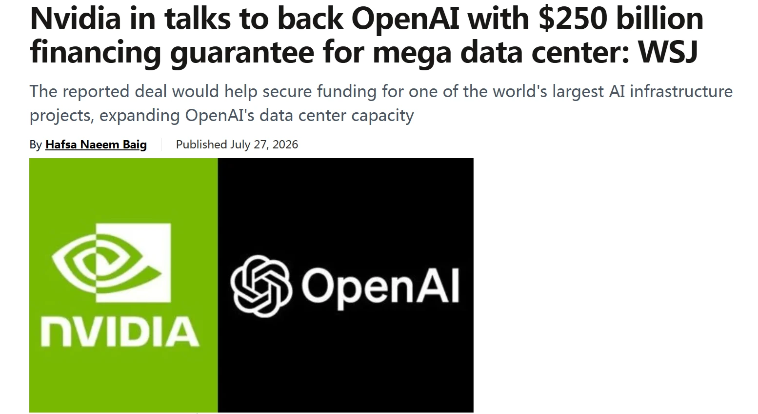 英伟达拟为OpenAI提供2500亿美元担保，联手打造全球最大数据中心插图
