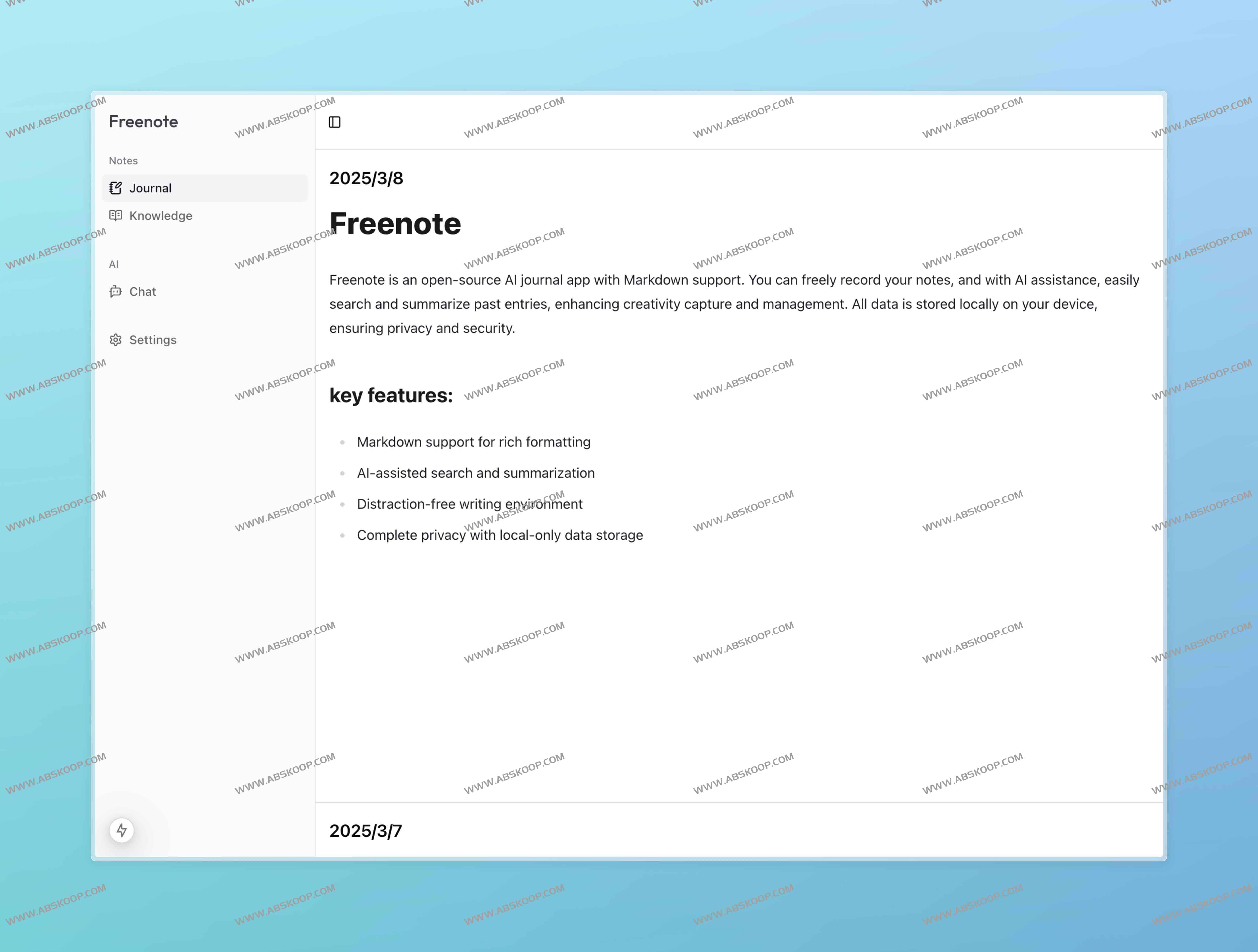 Freenote：支持 Markdown 的开源 AI 日记应用