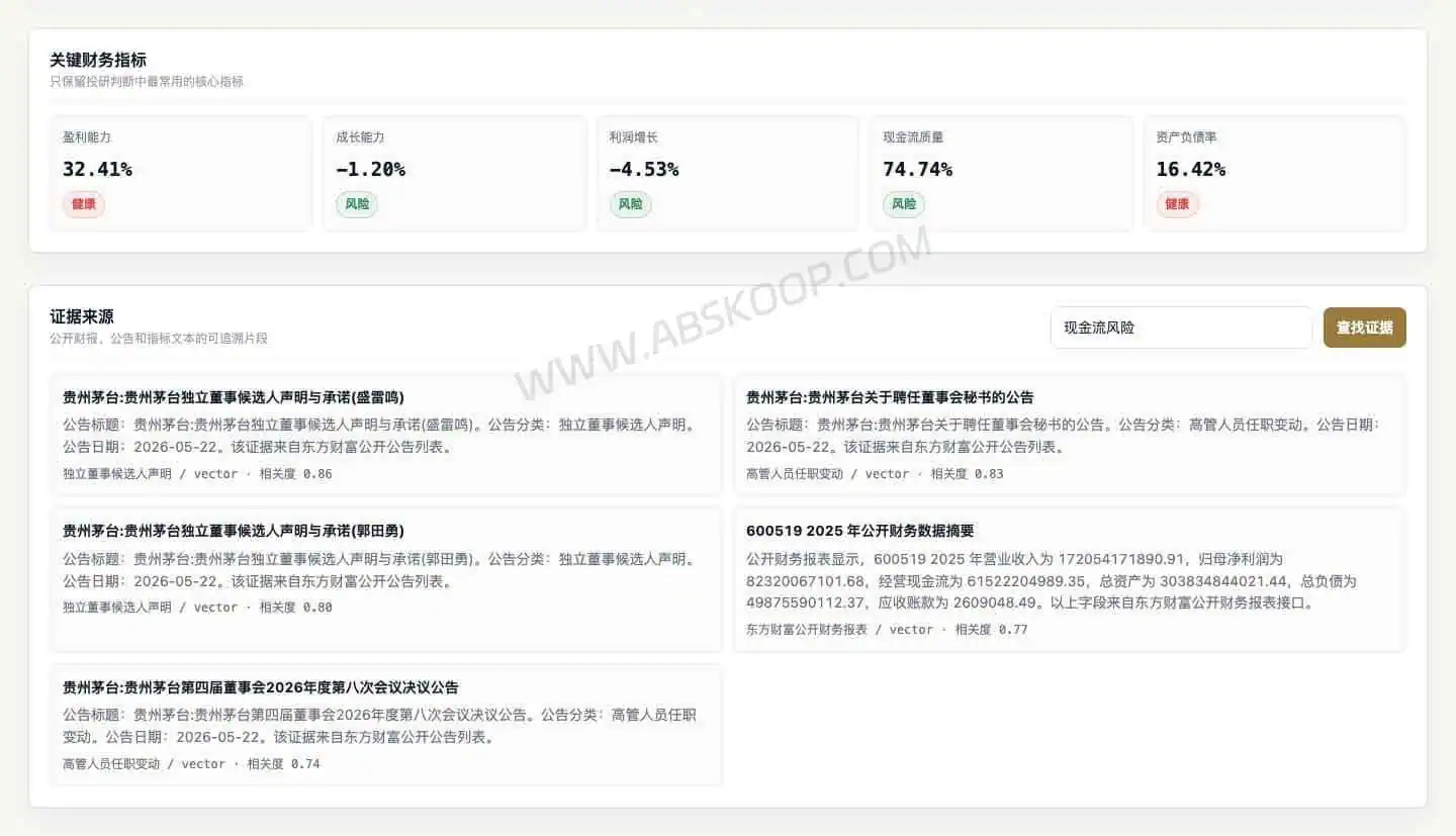 FinSight-AI Agent 工作流示意图，展示数据摄取、指标计算、文档索引、情报构建与 AI 报告生成流程