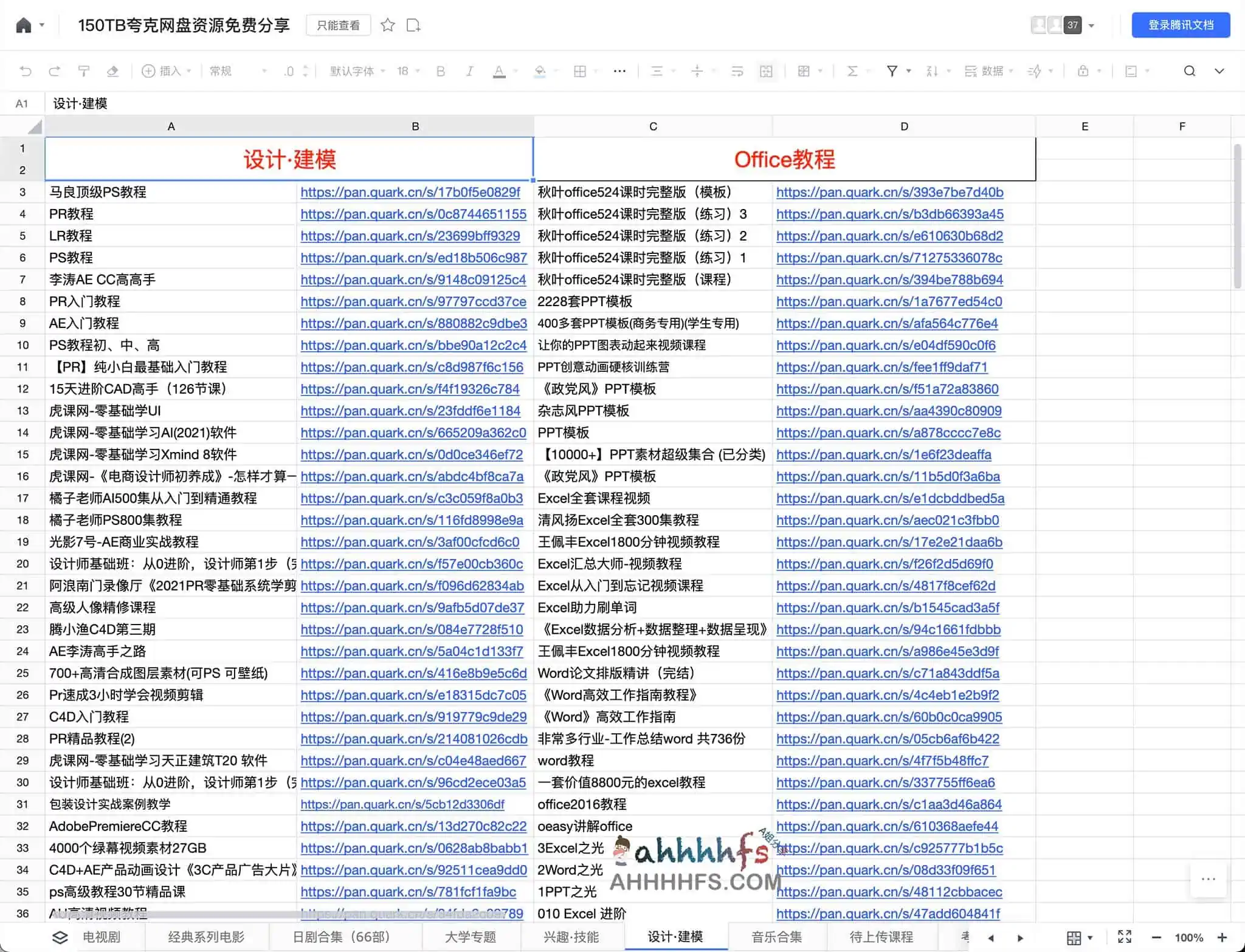 150TB夸克资源免费分享文档